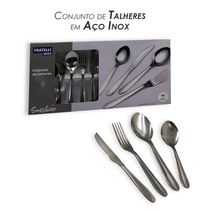 Conjunto de Talheres em Aço Inox 24 Peças qualidade elegante fácil de lavar garfo faca colher