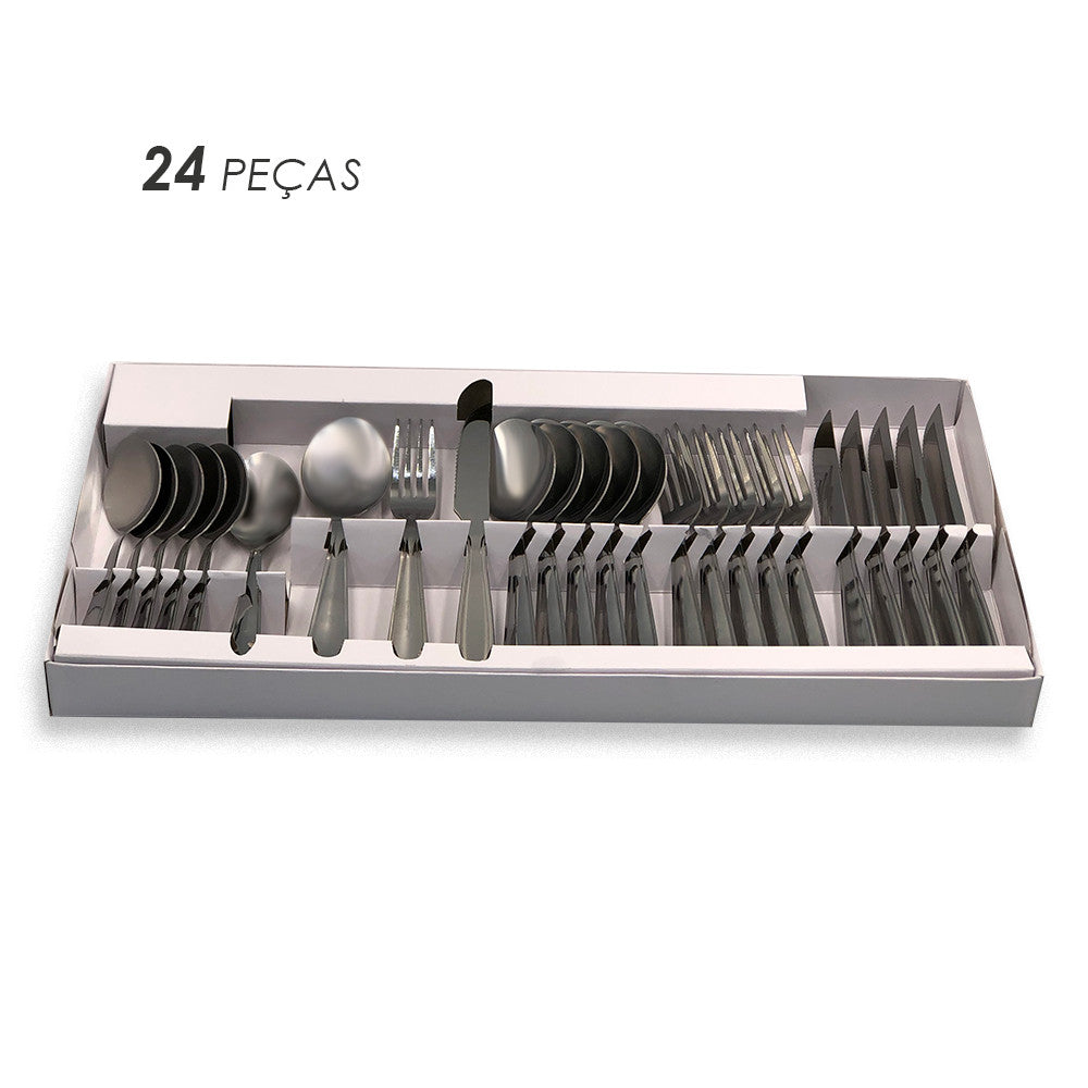 Conjunto de Talheres em Aço Inox 24 Peças qualidade elegante fácil de lavar garfo faca colher