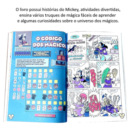 Kit Mágicas Mickey Livro + Acessórios de Truques Box Aprenda Truques de Mágica Incríveis Infantil