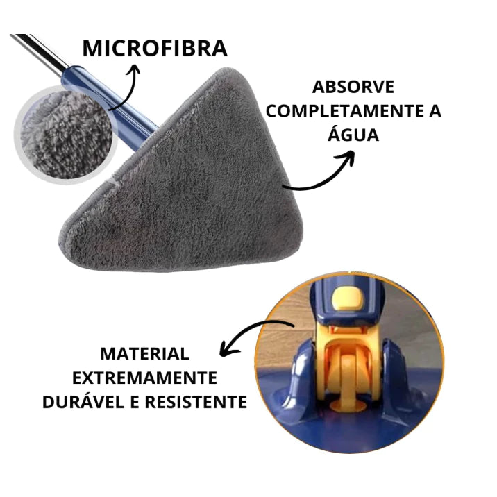 Mop De Limpeza Triângulo Ajustável Giratório 360° Sortido Limpa Cantos Dobra Fecha Abre Leve Gira